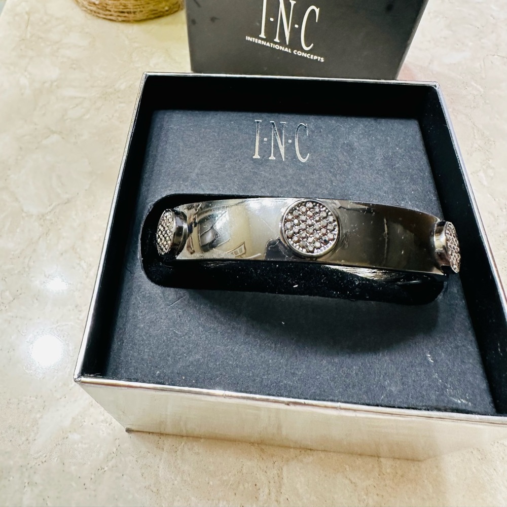 INC bracelet cuff gray silver precious stones spring open clasp new